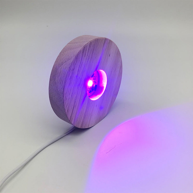 Round Crystal Luminous Wood Base Solid Wood Led Small Night Light Base Fireless Aromatic Small Night Light Gift Wooden Ornaments