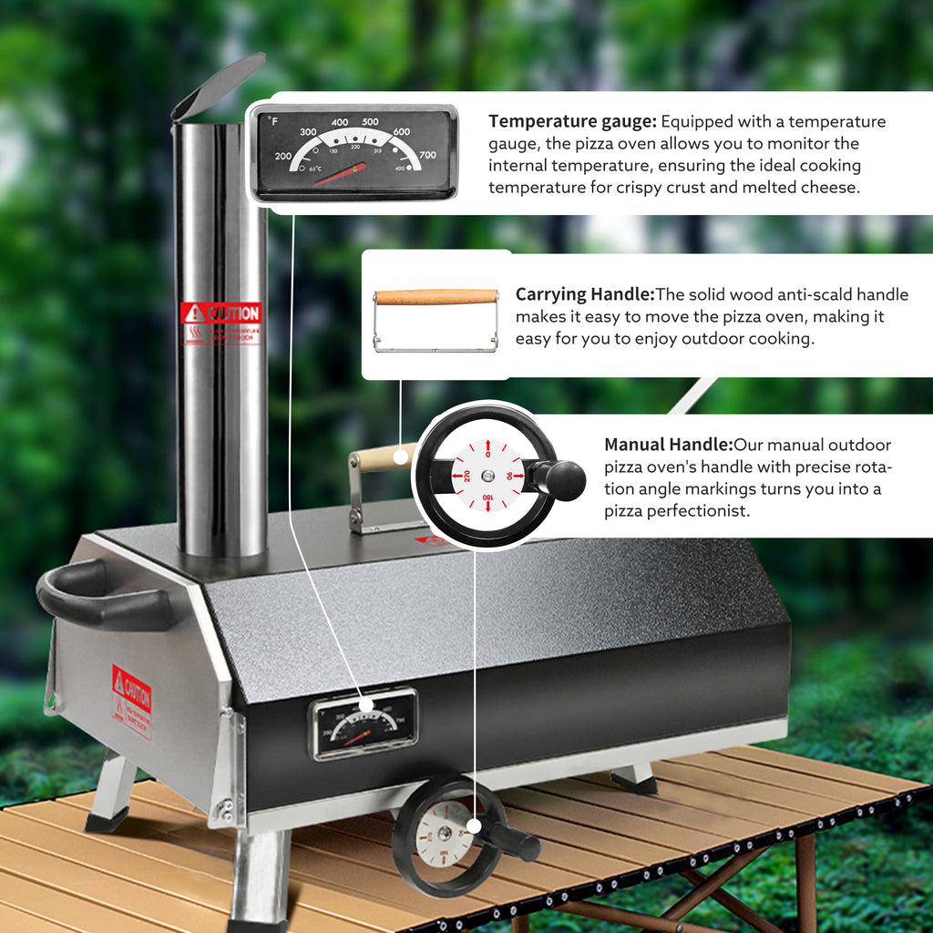 Semi-Automatic Black 12 Outdoor Pizza Oven Portable Wood Fired Pizza Oven Outdoor - black