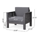 ( Set of 2) Outdoor Acacia Wood Club Chairs with Cushions, Dark Gray, 27.75"D x 32"W x 27.75"H - Grey + Acacia Wood + Foam