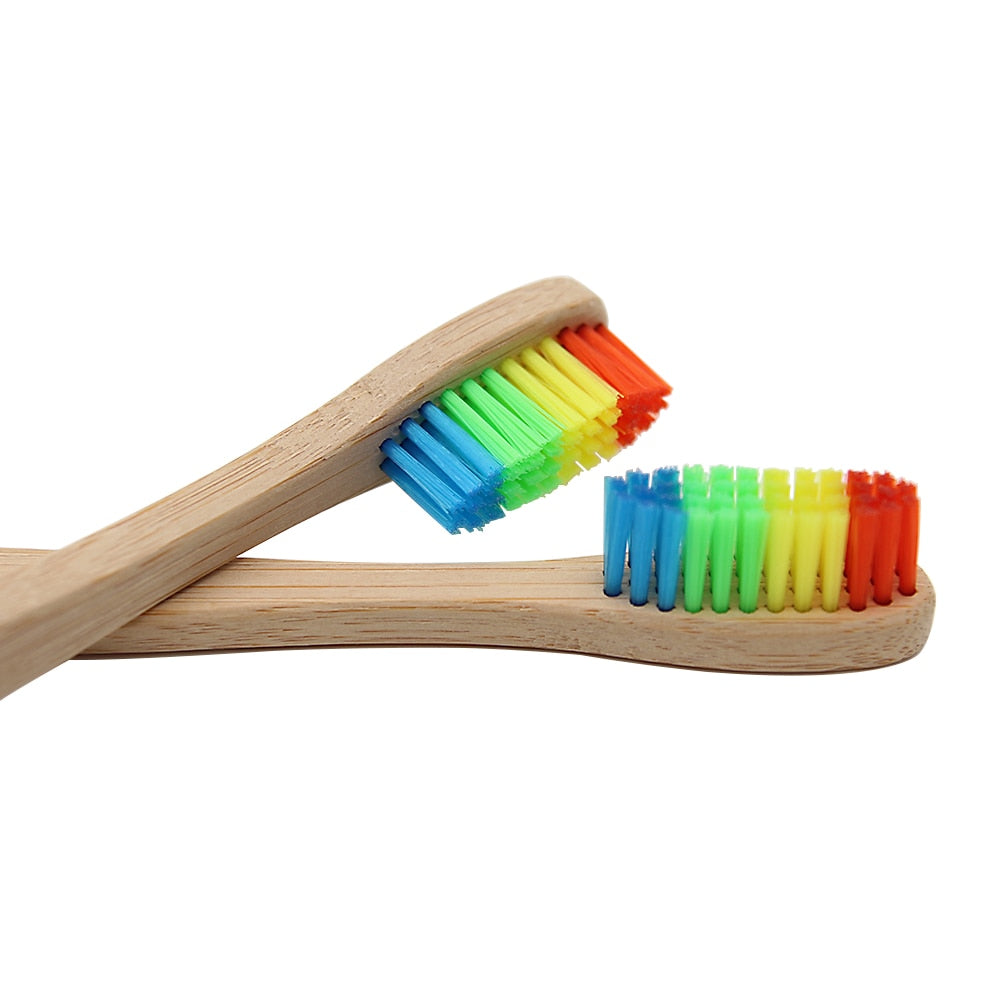 Colorful Head Bamboo Toothbrush Wholesale Environment Wooden Rainbow Bamboo Toothbrush Oral Care Soft Bristle