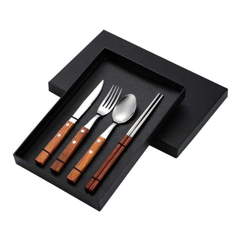 304 Rosewood Knife, Fork, Spoon, Stainless Steel Tableware, Solid Wood Handle, Steak Knife, Fork, Spoon, Dessert Spoon, Chopstic