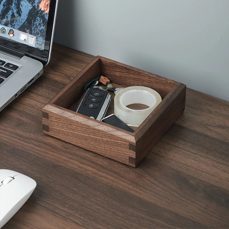 Solid Wood Box Walnut Sundries Car Key Storage Tray Desktop Ornament Tray Home Decoration