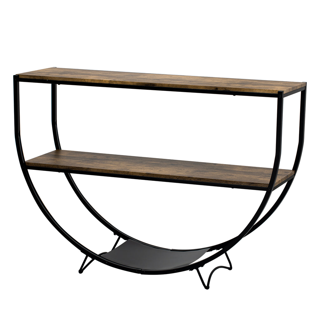 TREXM Rustic Industrial Design Demilune Shape Textured Metal Distressed Wood Console Table (Distressed Brown) - Distressed Brown + MDF
