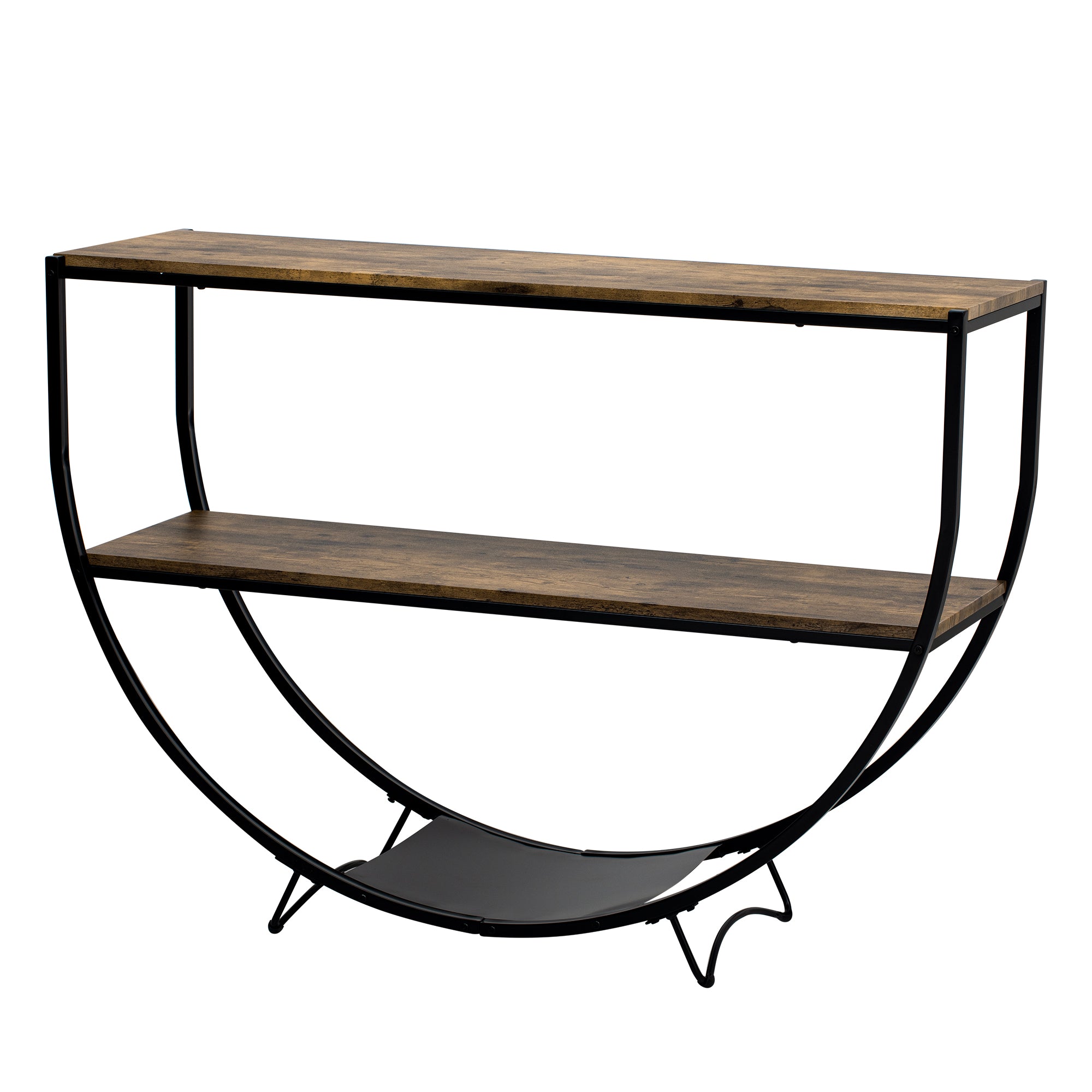 TREXM Rustic Industrial Design Demilune Shape Textured Metal Distressed Wood Console Table (Distressed Brown) - Distressed Brown + MDF