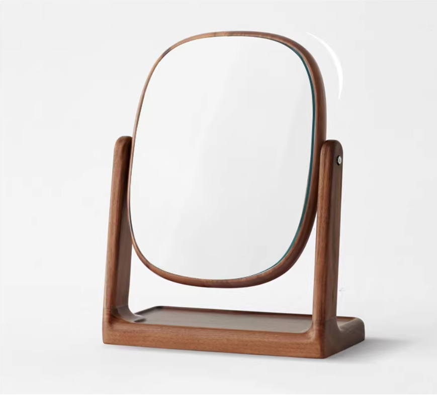 Solid wood makeup mirror desktop rotating dressing mirror bedroom modern minimalist dressing table small mirror