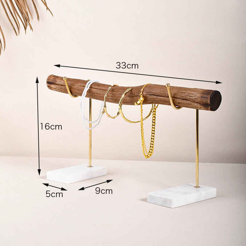 Bracelet Storage Rack Natural Wood And Brass Marble Base Necklace Display Rack