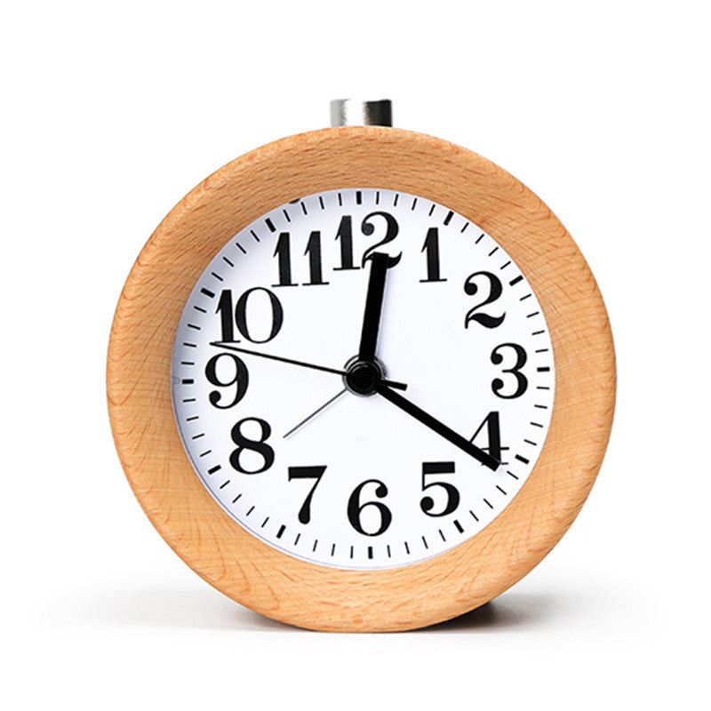 Solid Wood Alarm Clock with Night Light Students Desk Clock Wooden Clock Bedroom Bedside Wake Up Table Clock
