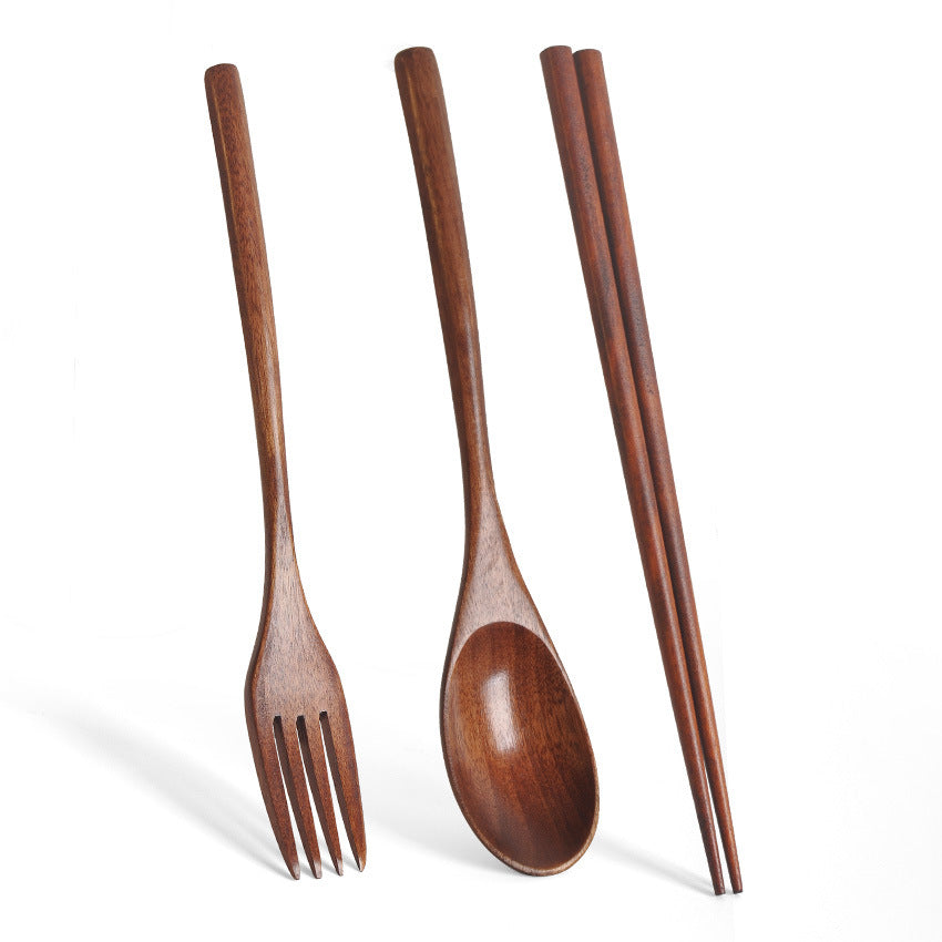 Japanese style spoon chopsticks two piece set long handle solid wood adult students portable spoon chopsticks tableware