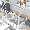 {Slats are not included}Twin Size Wood Bed House Bed Frame with Fence for KidsTeens Girls Boys {White} - White + Solid Wood