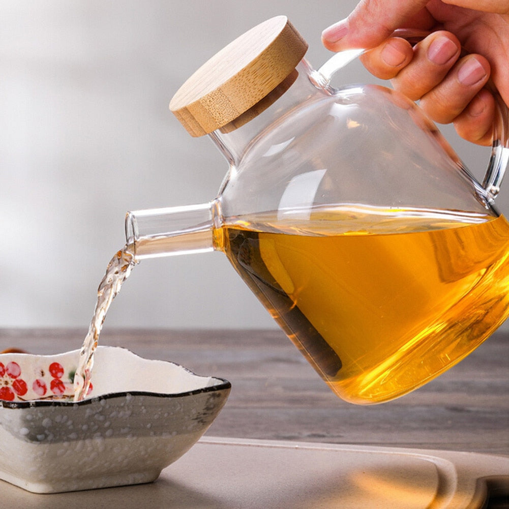 Glass Oil Bottle Kitchen Supplies Spice Jar High Boron Glass Oil Pot Condiment Bottle with Bamboo Cover 650ml