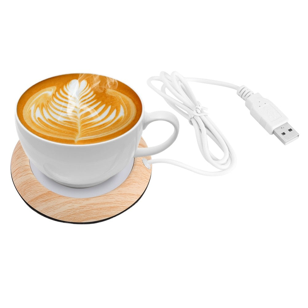 Original USB Wood Grain Cup Warmer Heat Beverage Mug Mat Keep Drink Warm Heater Mugs Coaster - Dark Wood Grain