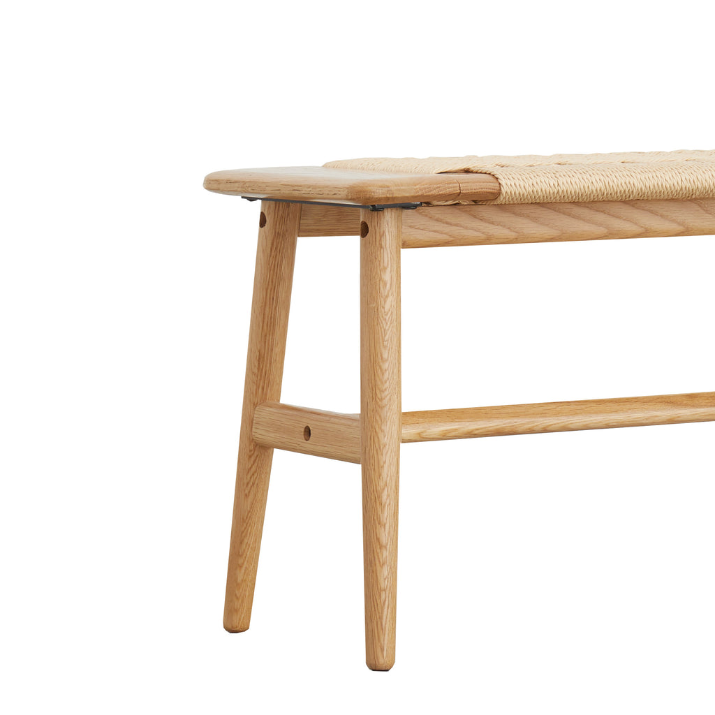 Woven Design Natural Oak Wood Dining Bench Bed Bench for Dining Room, Bedroom, Bathroom - Oak