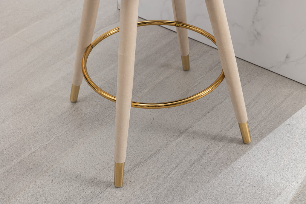 COOLMORE Counter Height Bar Stools Set of 2 for Kitchen Counter Solid Wood Legs with a fixed height of 360 degrees Beige
