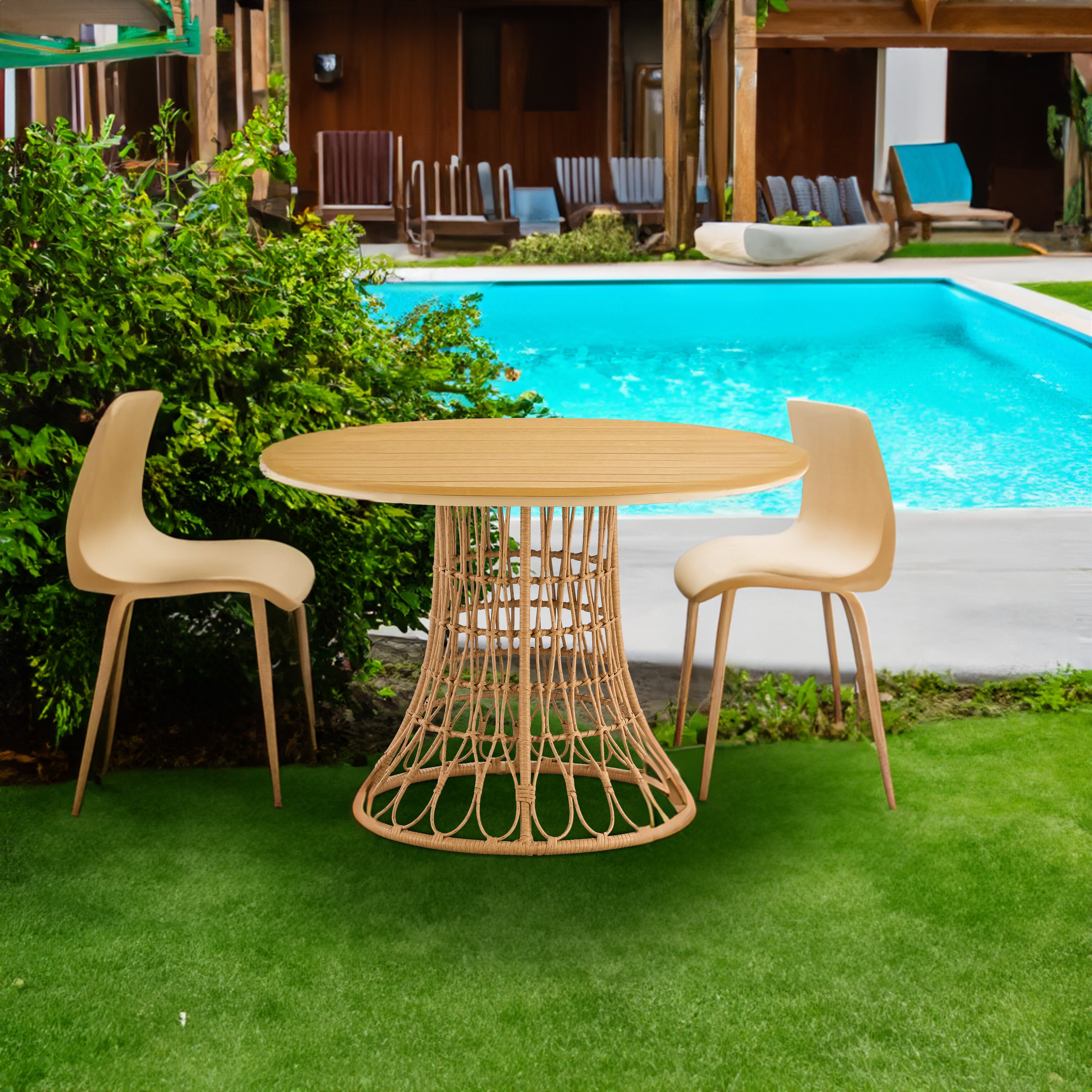 Outdoor dining simple bamboo chair table - Antique brown