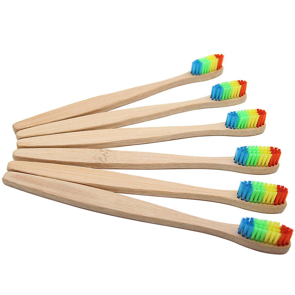 Colorful Head Bamboo Toothbrush Wholesale Environment Wooden Rainbow Bamboo Toothbrush Oral Care Soft Bristle