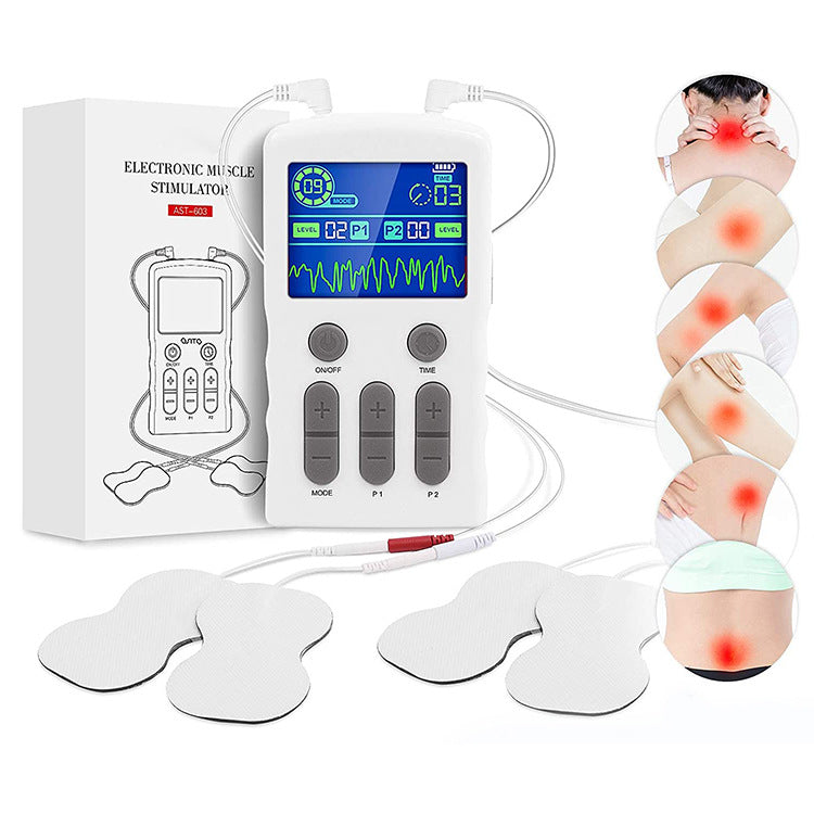 Low Frequency Pulse Electrotherapy Massager Dual Output 25 Modes TENS EMS Muscle Stimulator - White