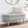 Ottoman Oval Storage Bench Rubber Wood Legs Grey(43.5"x16"x16")