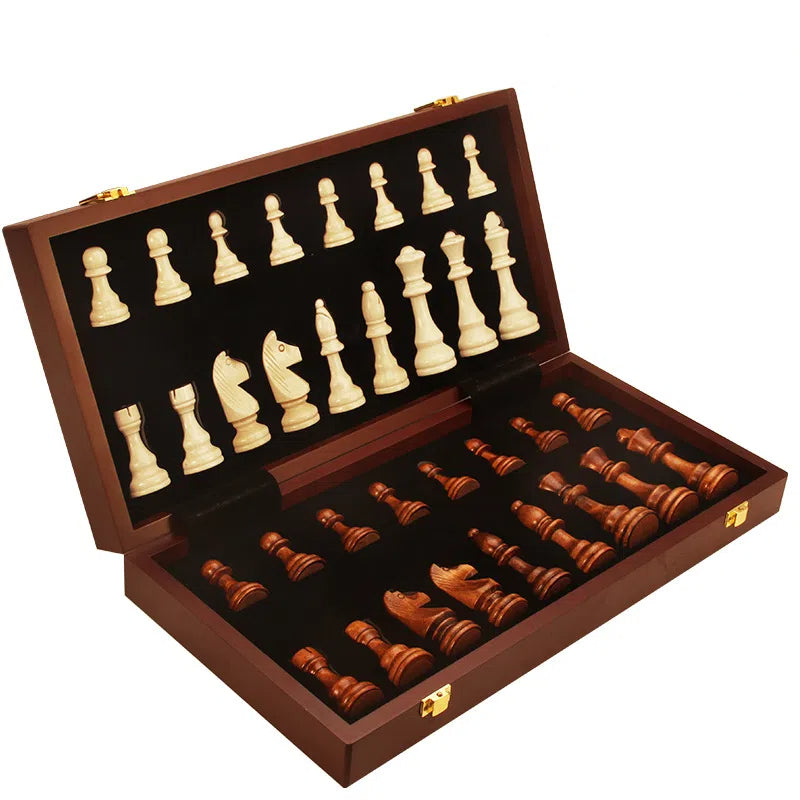 Magnetic Wood Chess Folding Chess Board Puzzle Game for Adults and Children Checkers Toy - Solid wood chess pieces