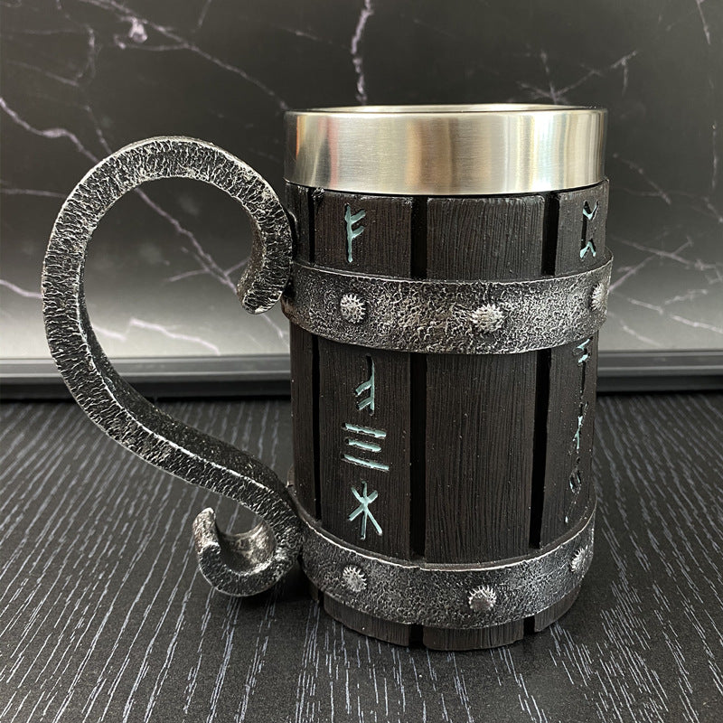 New Resin Stainless Steel Barrel Beer Mug Personalized Bamboo Piece Barrel Shape Mug Large Capacity Bar Mug