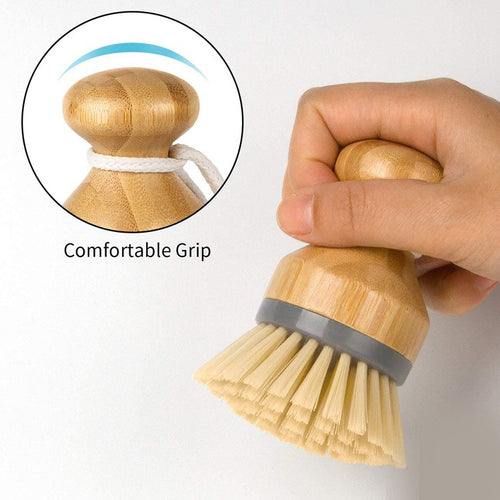 Bamboo seal head pot brush wooden dishwashing brush household kitchen creative cleaning brush - Gray (default cotton rope)