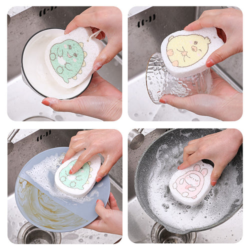 Cartoon Absorbent Wood Pulp Cotton Compressed Sponge Wipes With Water And Becomes Large Dishcloth Non-Stick Oil Sponge Brush Pot And Bowl Artifact