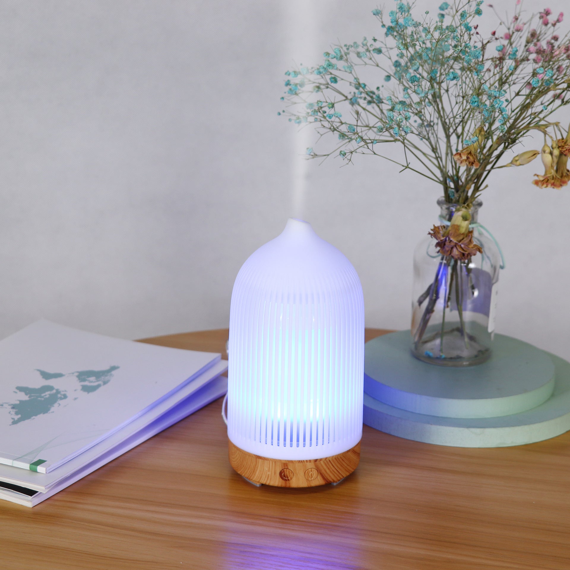 7 Color Aromatherapy Lamp Aromatherapy Machine Ultrasonic Atomization Mini Desktop Humidifier Home Bedroom Wood Grain Aromatherapy Machine