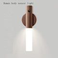 Intelligent human body sensor lamp household simple wood grain table lamp bedroom corridor usb rechargeable night light - Walnut
