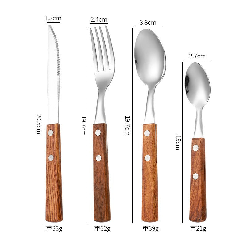 304 Pear Wood Knife And Fork Spoon Stainless Steel Cutlery Solid Wood Handle Steak Knife And Fork Spoon Dessert Spoon Chopsticks