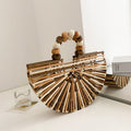 INS Super Fire Grass Woven Bag Women's New Colored Beaded Handheld Bamboo Woven Bag Women's Small Beach Bag - Khaki