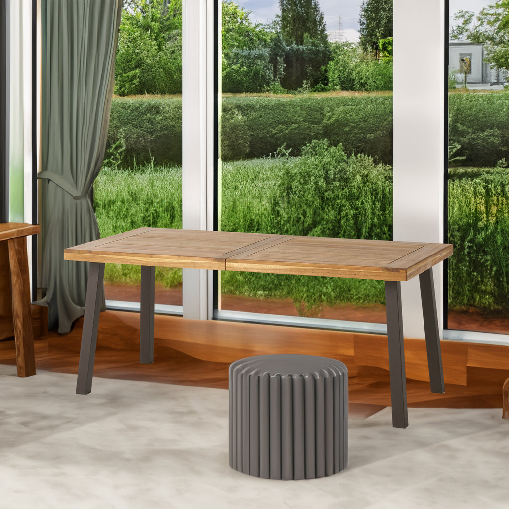 Della Acacia Wood Dining Table, Natural Stained with Rustic Metal, Brown, Grey - Natural