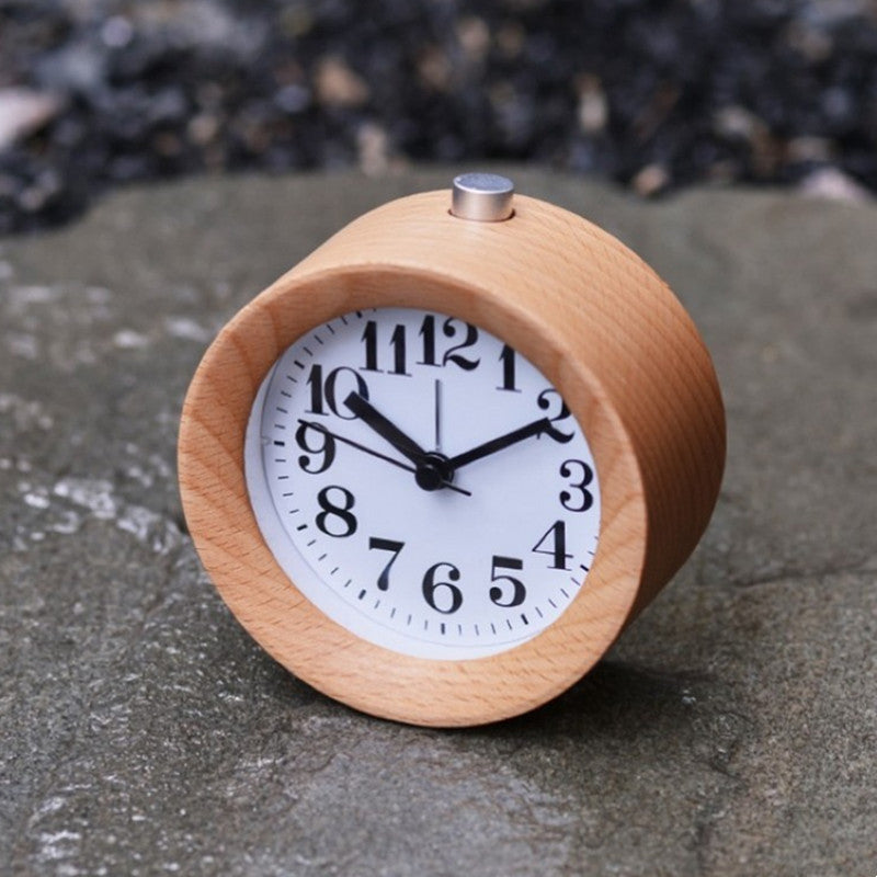 Solid Wood Alarm Clock with Night Light Students Desk Clock Wooden Clock Bedroom Bedside Wake Up Table Clock