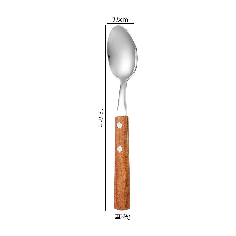 304 Pear Wood Knife And Fork Spoon Stainless Steel Cutlery Solid Wood Handle Steak Knife And Fork Spoon Dessert Spoon Chopsticks
