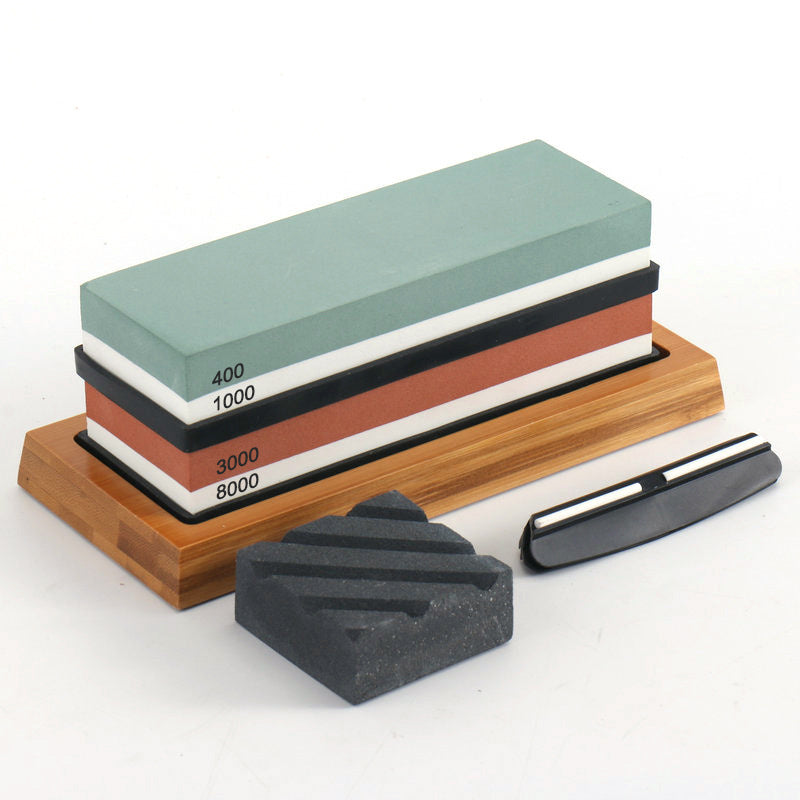 Kitchen Dual-Sided Whetstone Sharpener Set with Bamboo Base 400/1000 and 3000/8000 Grit Oil Stones