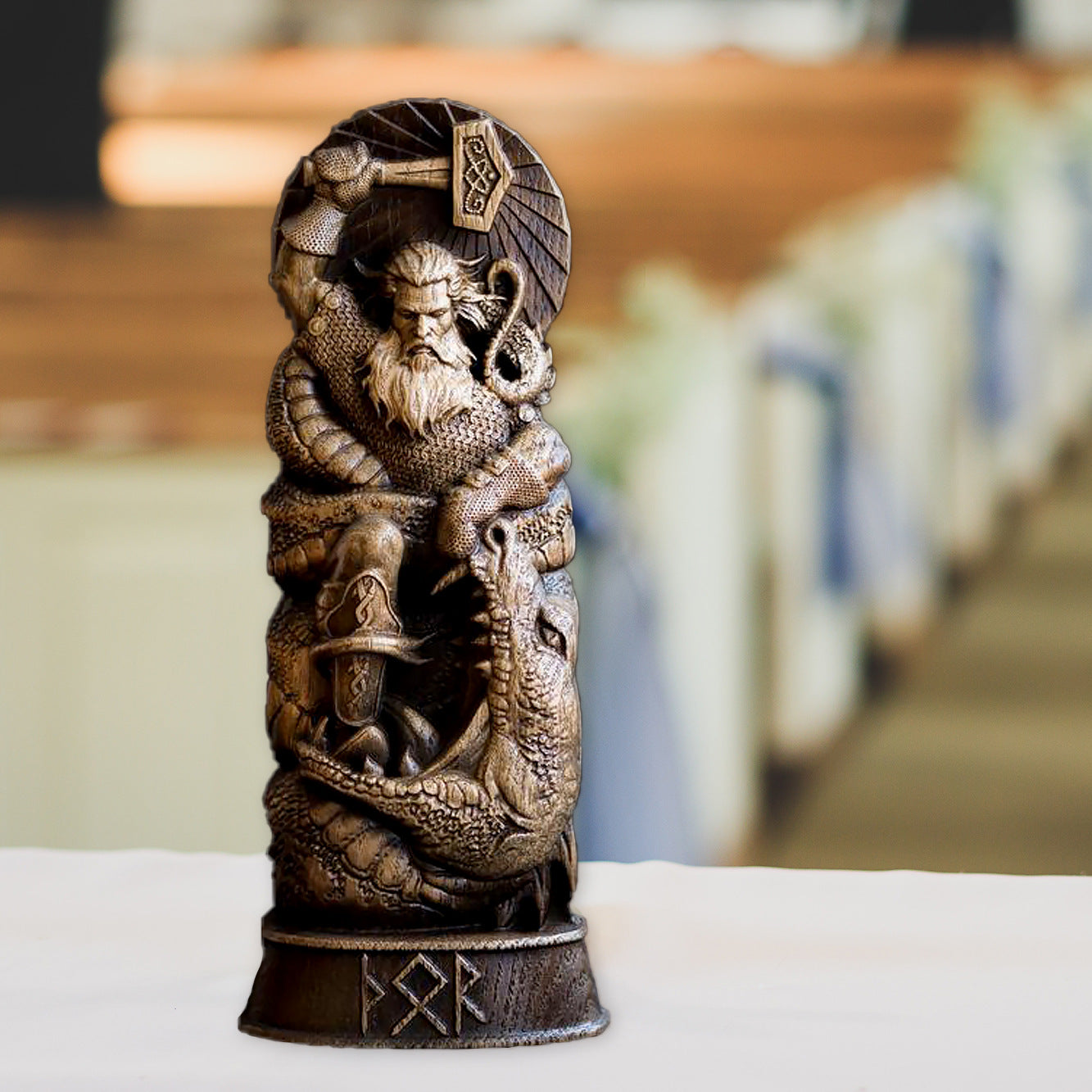 New Hero Statue Imitation Wood Carving Resin Ornament Resin Crafts Myth Ornament Thor God Decoration