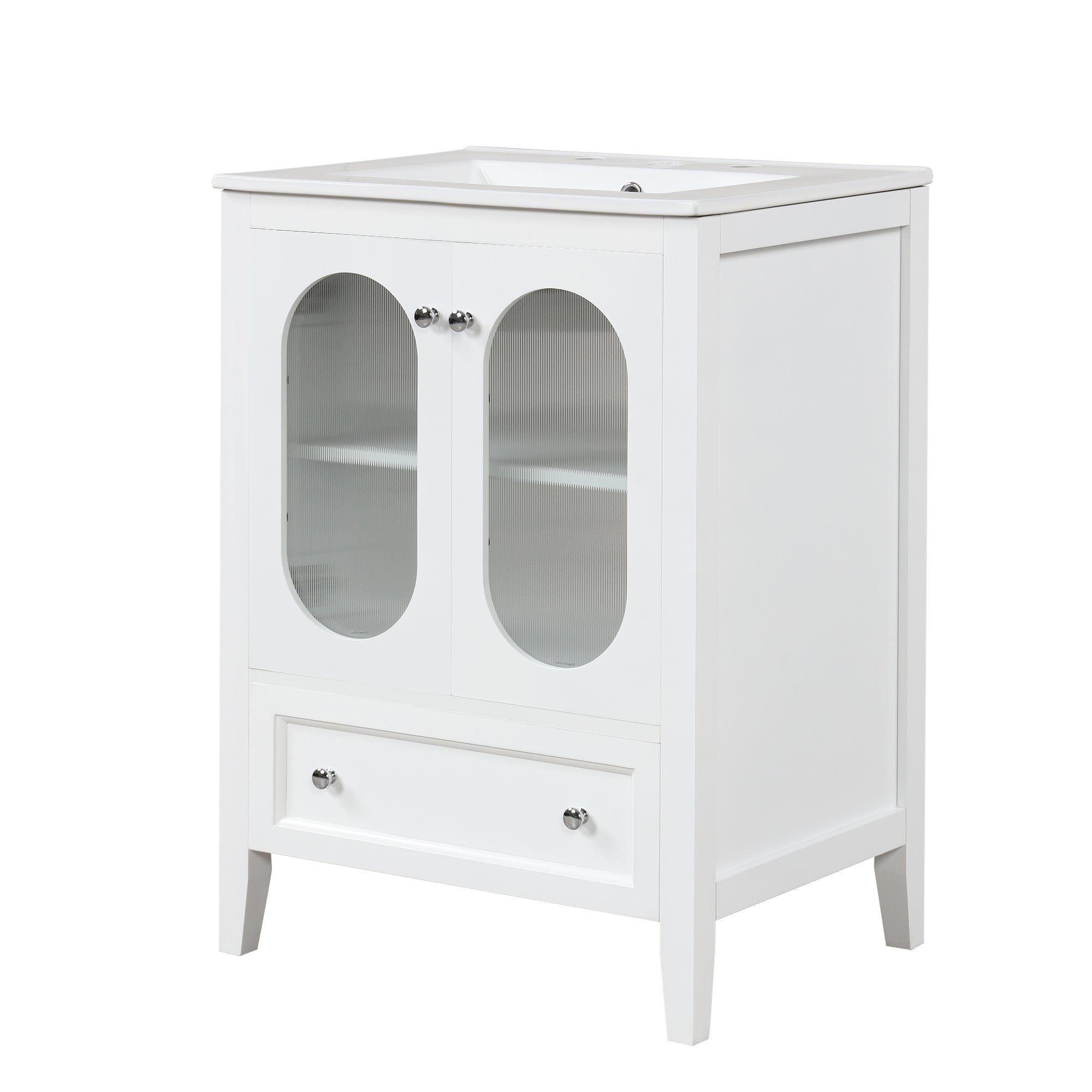 24" Bathroom Vanity with Sink, Bathroom Vanity Cabinet with One Drawer and Doors, Adjustable Shelf, Solid Wood and MDF, White