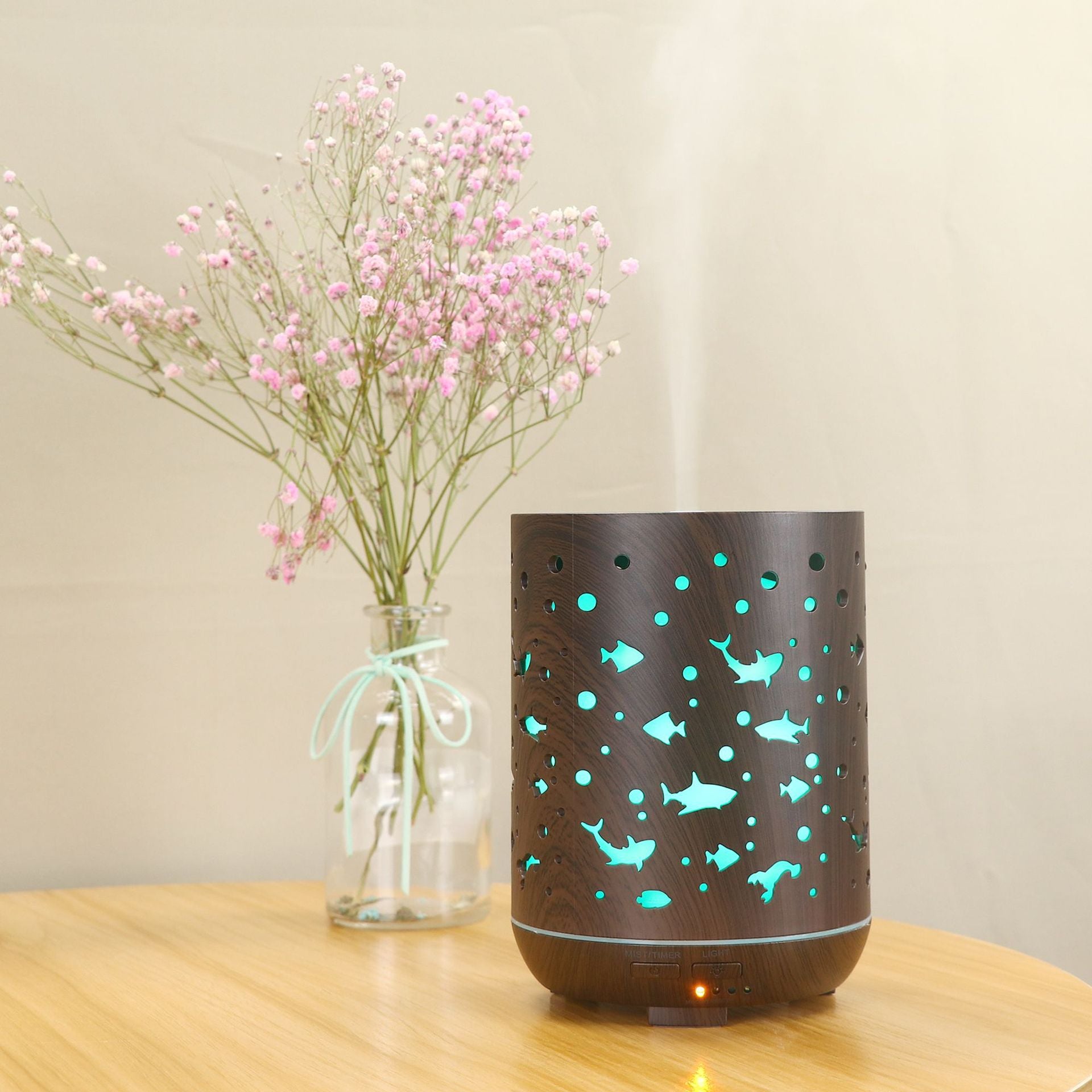 Humidifier Creative Mini Hollow Household Essential Oil Diffuser Wood Grain Underwater World Small Shark