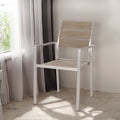 Outdoor Modern Aluminum Dining Chair with Faux Wood Seat (Set of 2), Natural and Silver - Natural