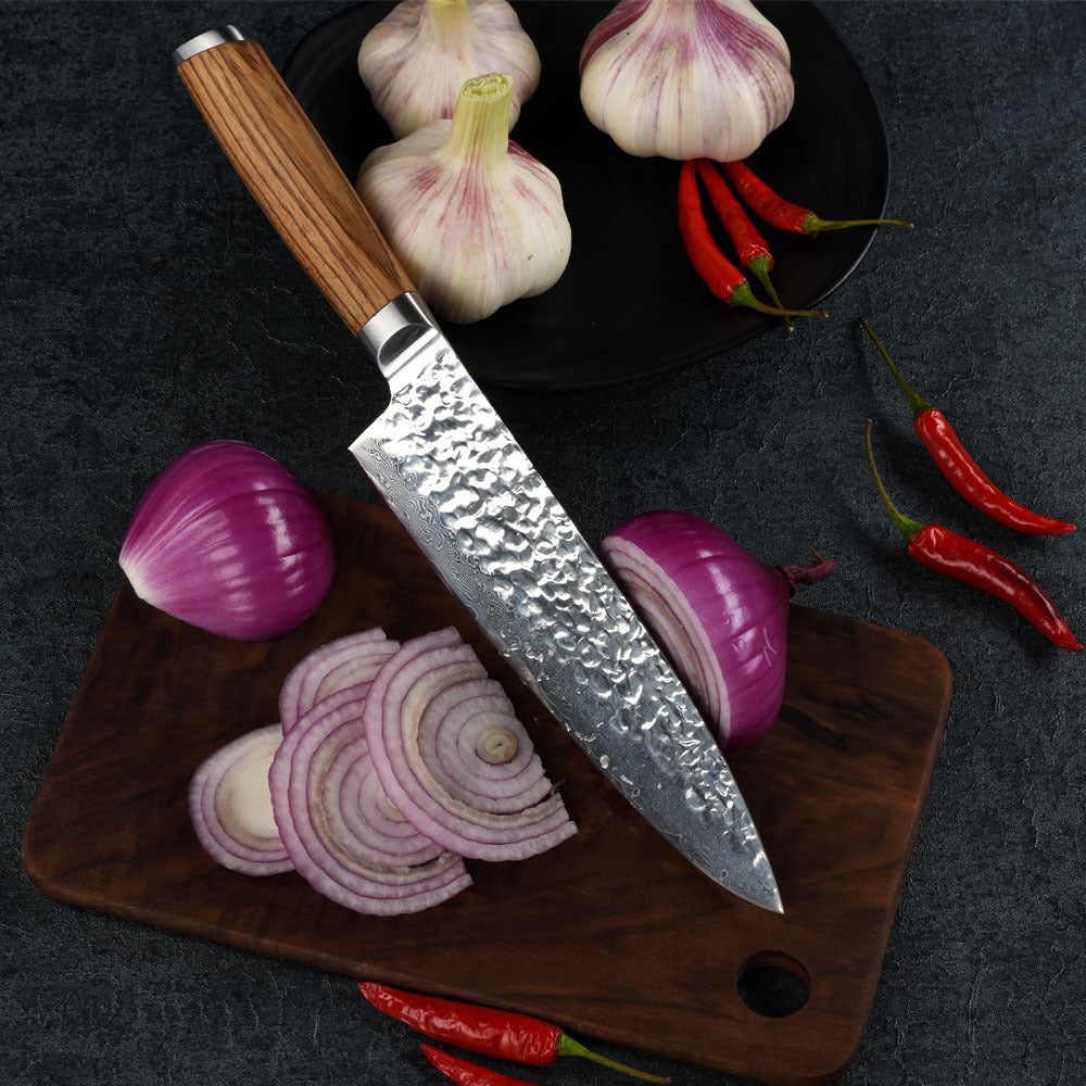 Solid Wood Damascus 8-Inch Slicing Knife Hammer Pattern Chef's Knife Exquisite Kitchen Knife Meat Cutting Knife - Slicer