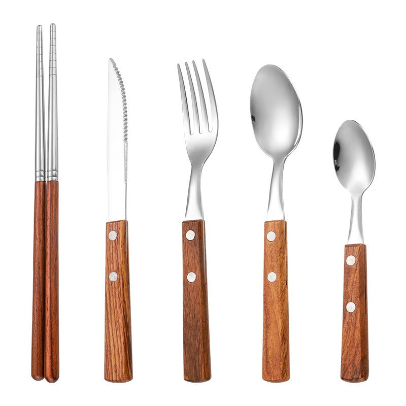 304 Pear Wood Knife And Fork Spoon Stainless Steel Cutlery Solid Wood Handle Steak Knife And Fork Spoon Dessert Spoon Chopsticks