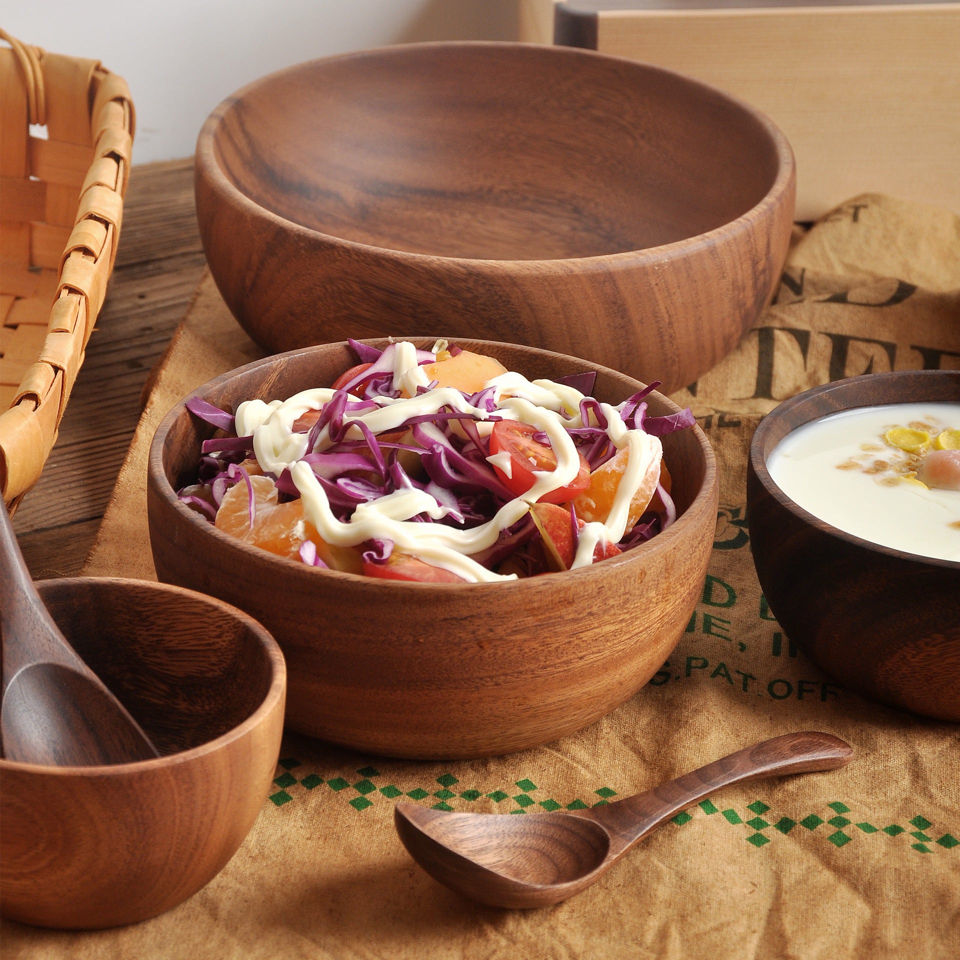 Wooden Bowl, Raw Wood Plate, Solid Wood Plate, Tableware, Salad Bowl, Wooden Fruit Plate, Dried Fruit, Shallow Mouth Bowl - Spoon A