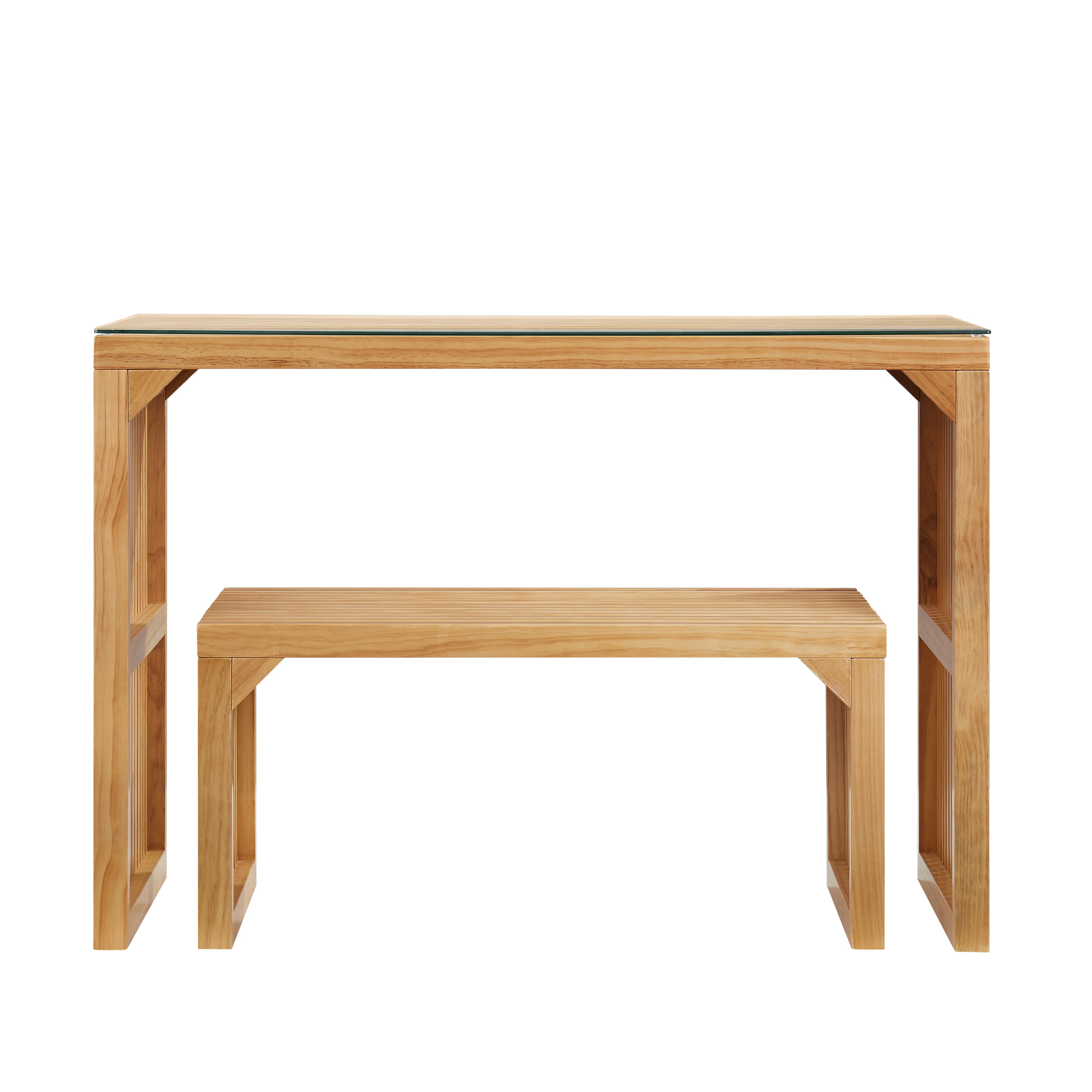 Dining Bench and Table, Pine Indoor Wood Bench for Entryway,Living Room,Kitchen and Bedroom Table (Nature, Long Bench & Table)