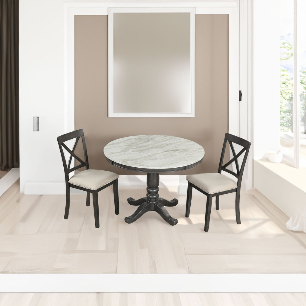 Orisfur 5 Pieces Dining Table and Chairs Set for 4 Persons Kitchen Room Solid Wood Table with 4 Chairs - Gray + Solid Wood + MDF