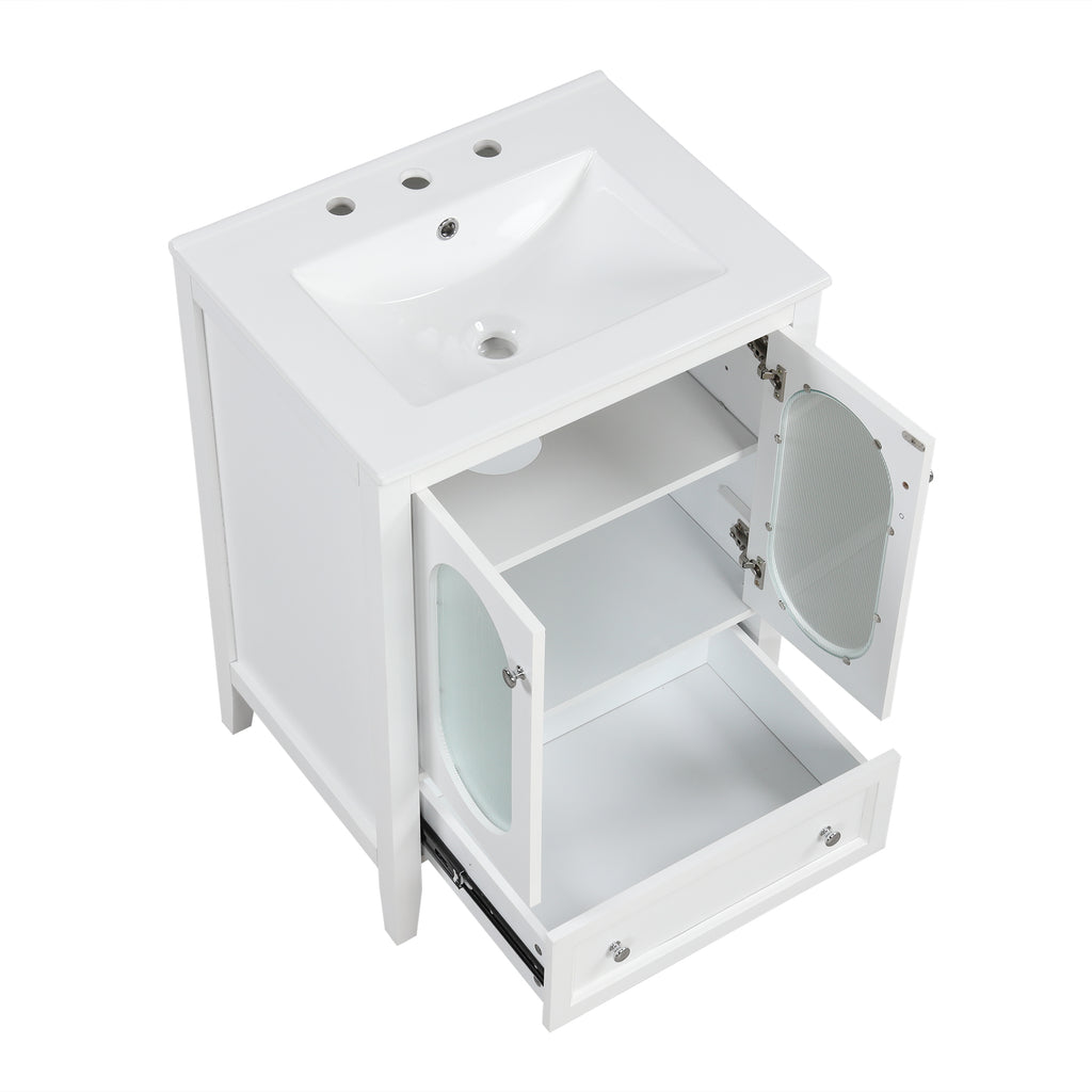 24" Bathroom Vanity with Sink, Bathroom Vanity Cabinet with One Drawer and Doors, Adjustable Shelf, Solid Wood and MDF, White