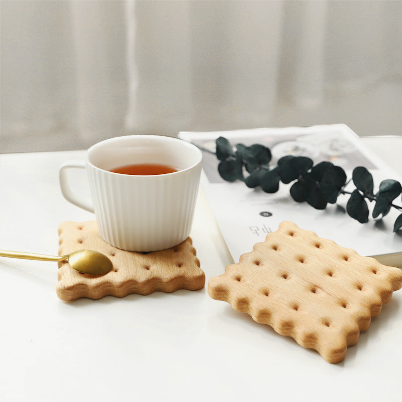 Beech Biscuit Coaster Solid Wood Tea Coaster Mug Coffee Coaster Cup Holder Creative Gift - Beech biscuit coaster-regular