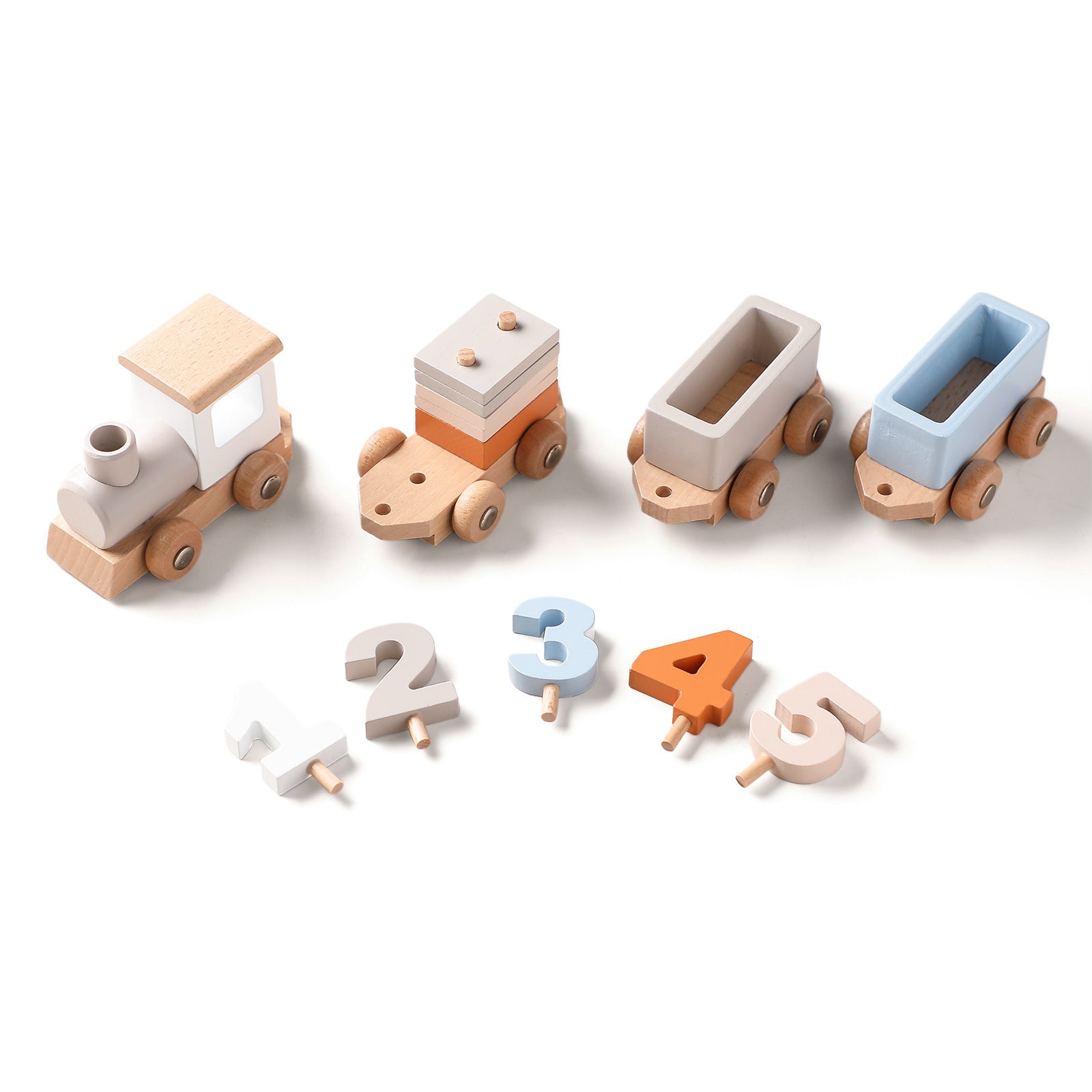Wooden Train Birthday Toy Montessori Toys Baby Educational Toys Wooden Trolley Baby Learning Toys Number Of Wood Baby's Toys - Train