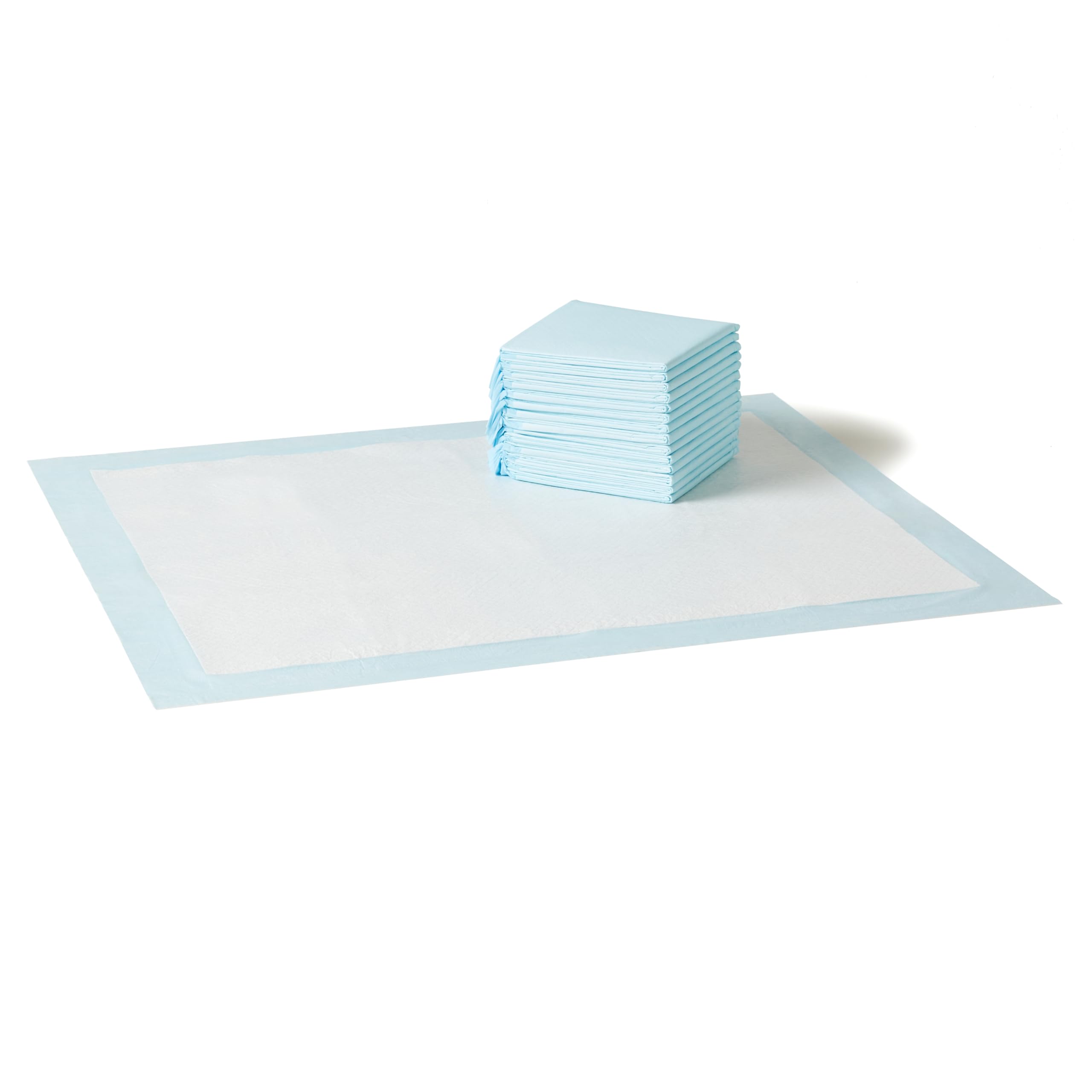 Amazone Basics Leak-Proof Dog and Puppy Potty Training Pee Pads with Quick-Dry 5-Layer Super Absorbent Design, Regular Size 22 x 22 inch, Blue & White, 100 Count
