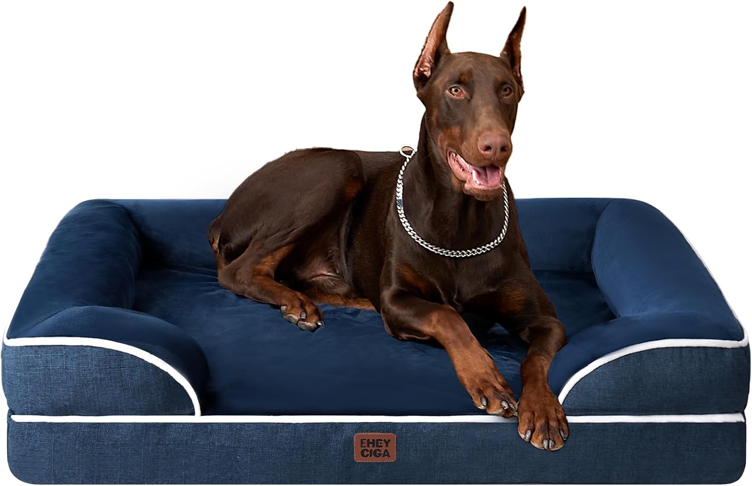 EHEYCIGA Orthopedic Dog Beds for Extra Large Dogs 44x32Inch, Waterproof Memory Foam XL Pet Bed with Sides, Non-Slip and Egg-Crate Foam Big Dog Couch Bed with Washable Removable Cover, Grey