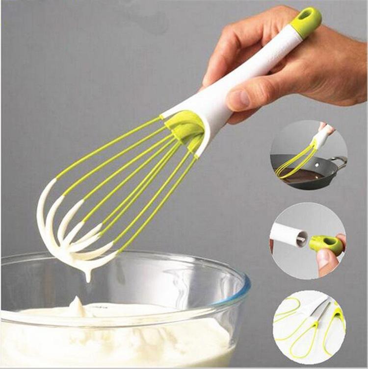 Rotating plastic egg beater multifunctional manual egg mixer easy to clean and dough baking tool - White  green