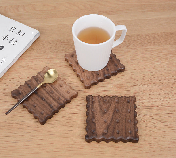 Black Walnut Biscuit Coaster Solid Wood Tea Coaster Mug Cushion Cute Cup Holder Creative Pot Gift