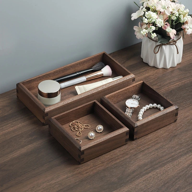 Solid Wood Box Walnut Sundries Car Key Storage Tray Desktop Ornament Tray Home Decoration